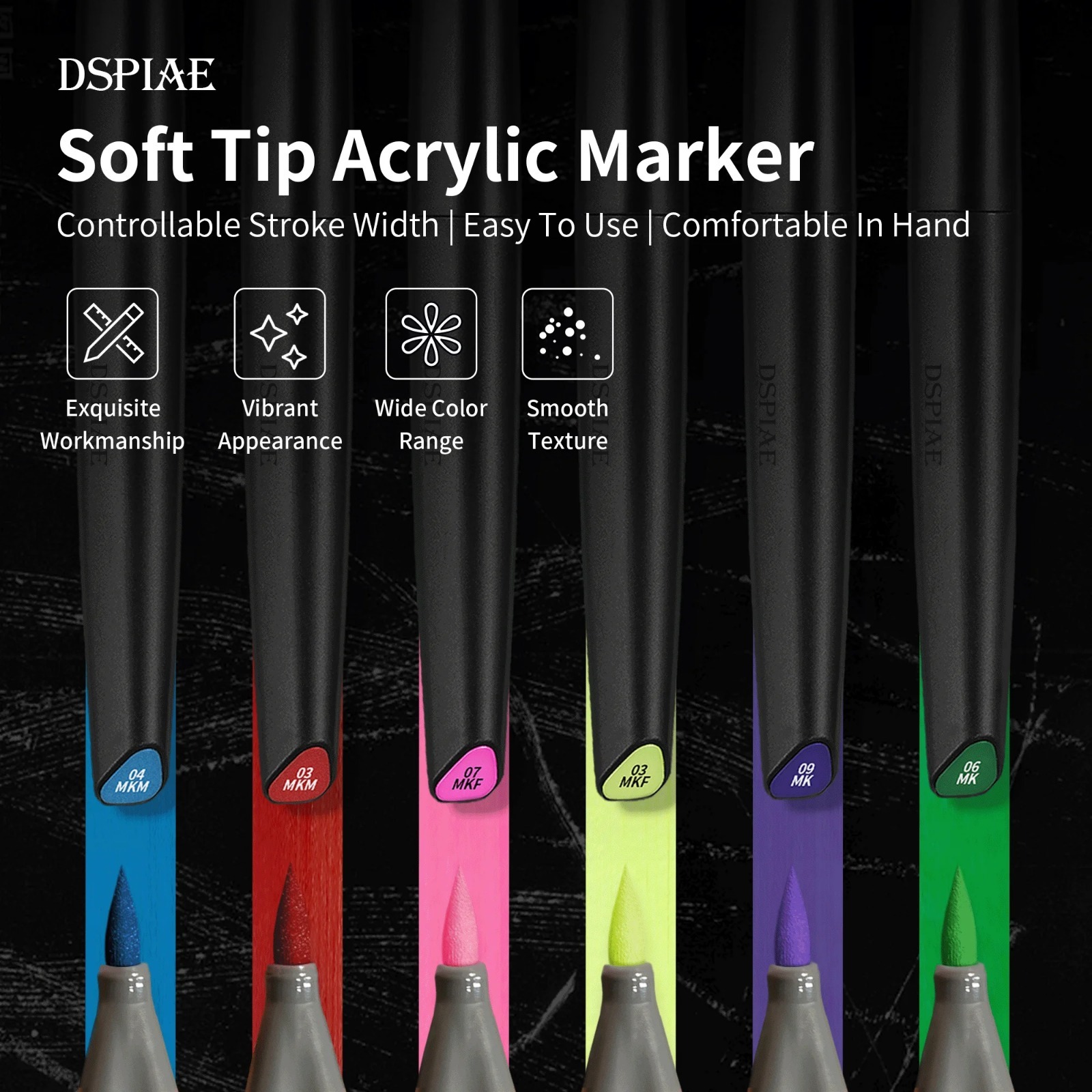 Model Kit Markers - DSPIAE Soft-Tip-Marker-Set auf Wasserbasis, Grundfarben/Metallic/Fluoreszierende Farben