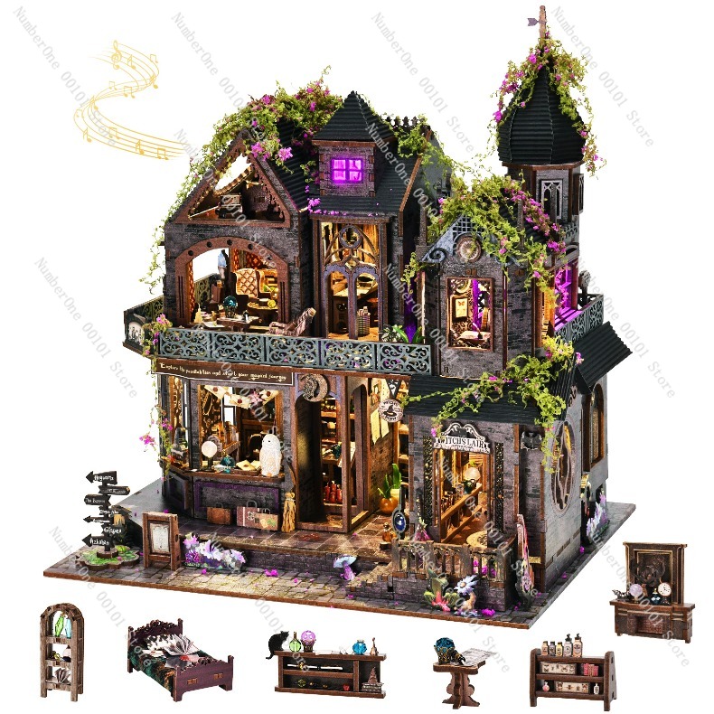 Model Kit House - Hölzernes Miniaturhaus Baukasten-Modell DIY 3D-Puzzle Handgefertigtes